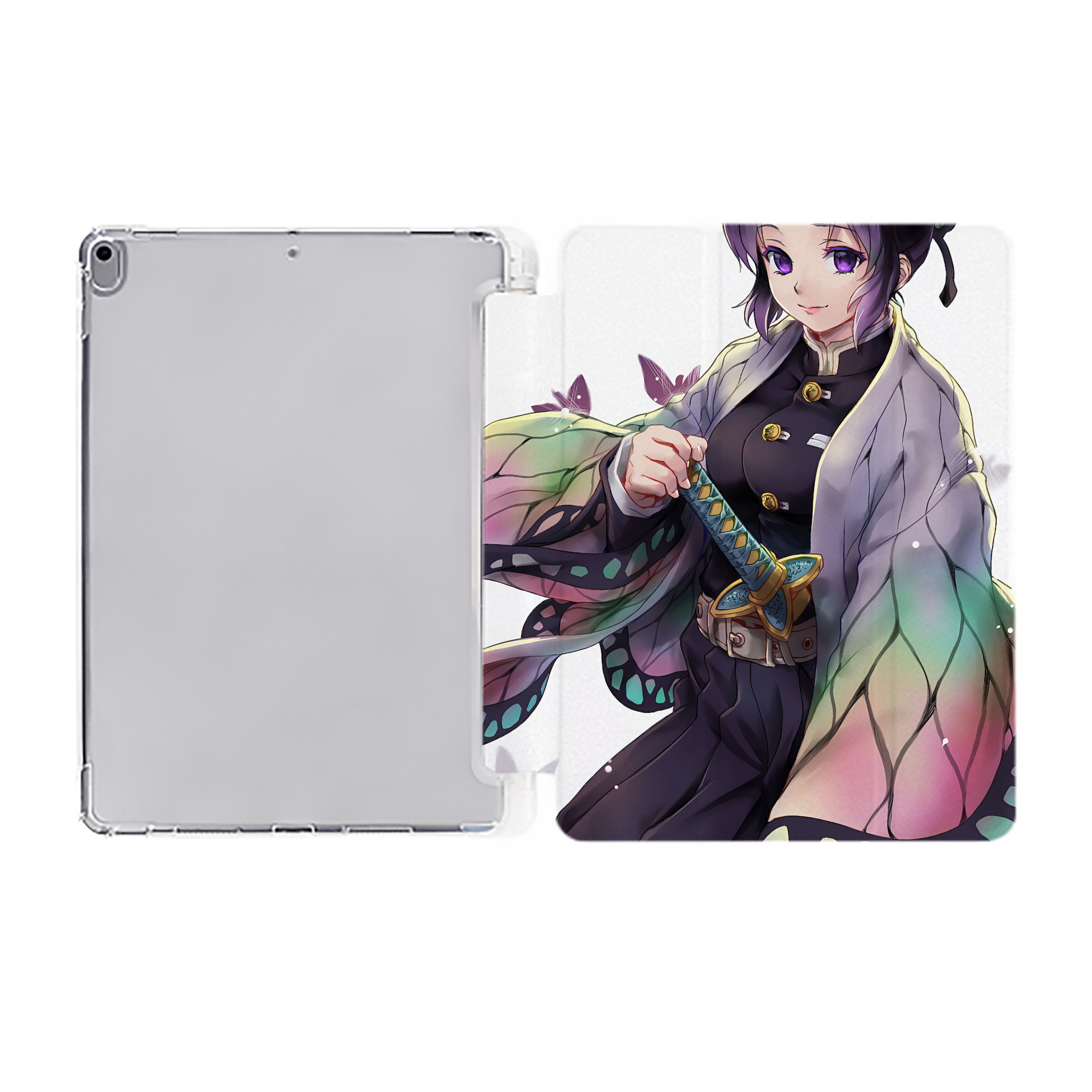 （画像用） 鬼滅の刃（きめつのやいば）蟲柱-胡蝶 しのぶ／こちょう しのぶ Kochou Shinobu IPad ケース ペン収納付き 三つ折りスタンド PUレザー×シリコン 対応機種9.5/10.5/10.9インチ